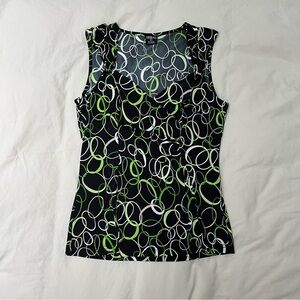 Y2K Tribal Circle Patterned Green‎ and Black Top